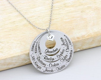 Grandma Gift, Personalized Necklace, Family Name Necklace, Circle Name Necklace, 70th Birthday Gift for Mom, Grandma Gift
