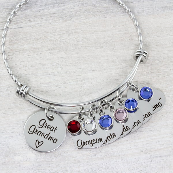 Grandma Bracelet with Kids Names and Birthstones, Grandmother Bracelet, Custom Bracelet, Name Bracelet, Christmas Gift, Great Grandma Gift