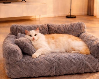 Luxury Plush Pet Sofa Bed - Thick Winter Cat Bed, Washable & Removable Cozy Couch for Large Cats and Dogs