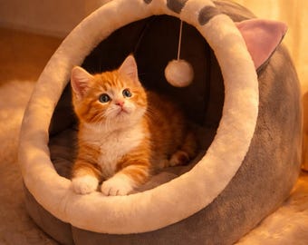 Selbstwärmendes Katzenhöhlenbett - faltbares und waschbares Haustierzelt für Katzen und kleine Hunde, gemütliches Indoor-Haustierschlafnest