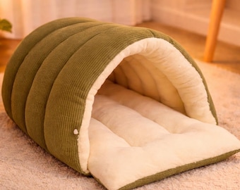 Self Warming Enclosed Cat Bed – Plush Winter Anxiety Relief Cat House, Washable Cozy Cave Bed for Indoor Cats