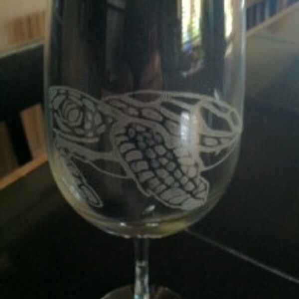 Tortugas marinas vidrio grabado al agua fuerte