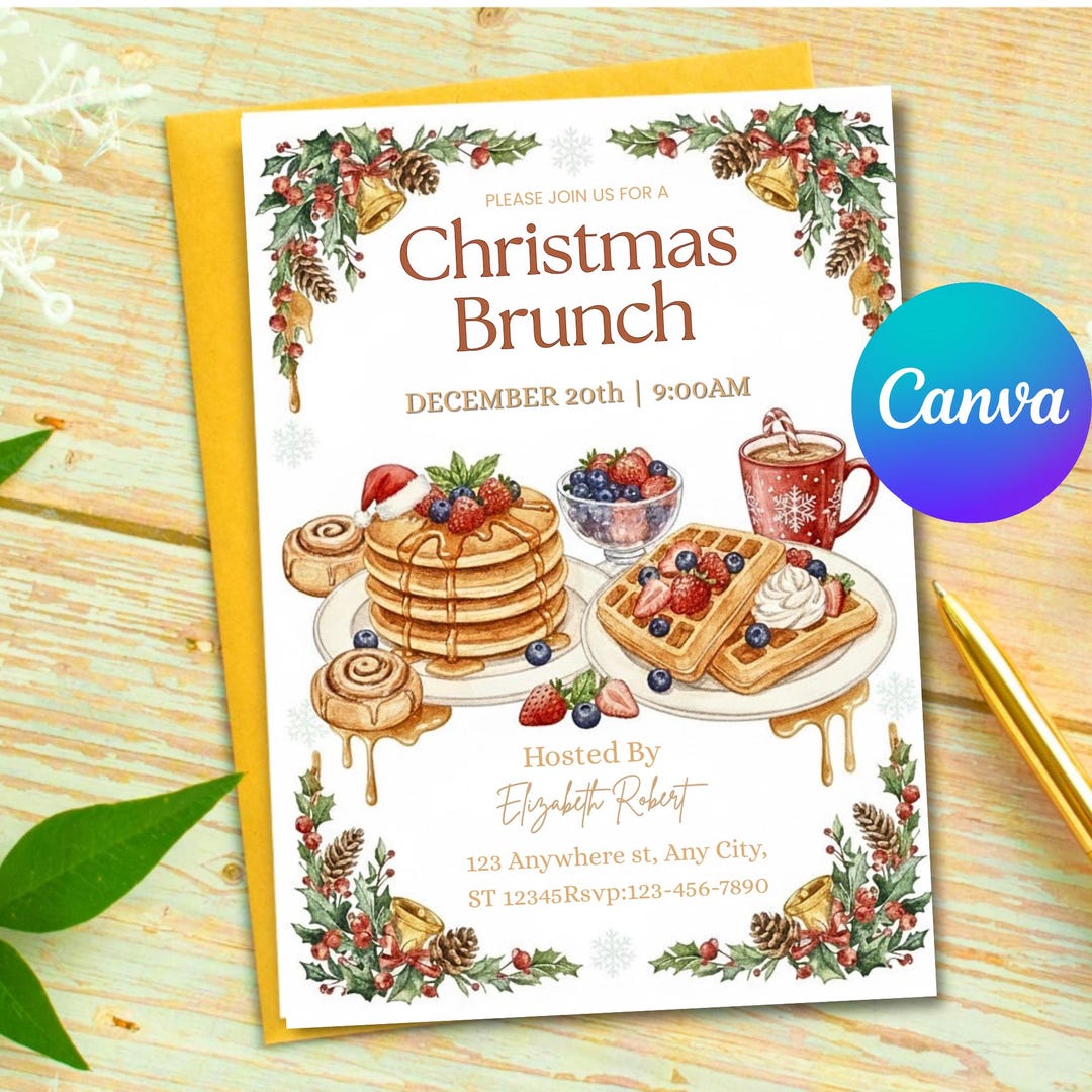 Christmas Brunch Invitation Template, Holiday Brunch Invite, Xmas