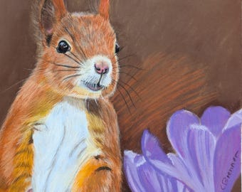 Eichhörnchen Pastell Zeichnung, Squirrel Art Orginal, Handgemalte Tierkunst Wildlife Artwork