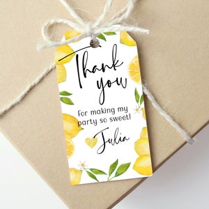 Editable Lemon Birthday Party Gift Tag - Printable Favor Tag - Thank You Tag