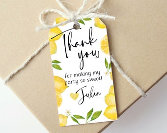 Editable Lemon Birthday Party Gift Tag - Printable Favor Tag - Thank You Tag