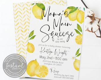 Lemon Baby Shower Invitation: Main Squeeze, Gender Neutral (Digital Download)