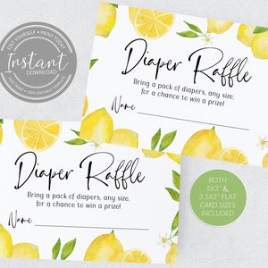 Cartão de rifa de fraldas para chá de bebê Lemons - Mamas Main Squeeze - Chá de limonada - Jogos para chá de bebê