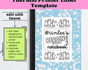 Editable Reading Notebook Labels: 4x6 Canva Template (Printable Stickers)