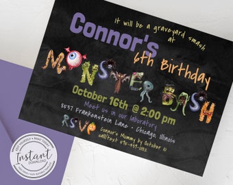 Monster Bash Birthday Invitation - Halloween Party - Editable Invite