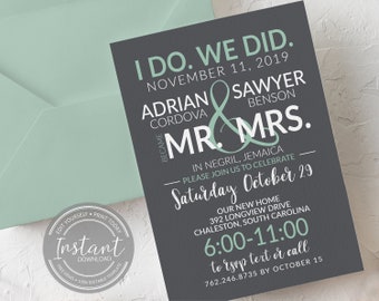 I Do We Did - Reception Only Invitation Template - Editable Invitation - DIY Printable - Post Wedding Party - We Eloped - We Got Married