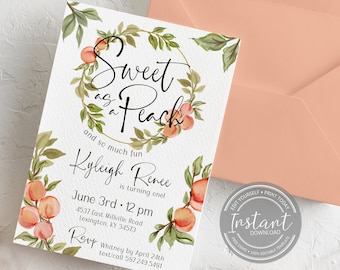 Sweet as a Peach First Birthday Invitation - Peaches 1st Birthday - Editable Invite