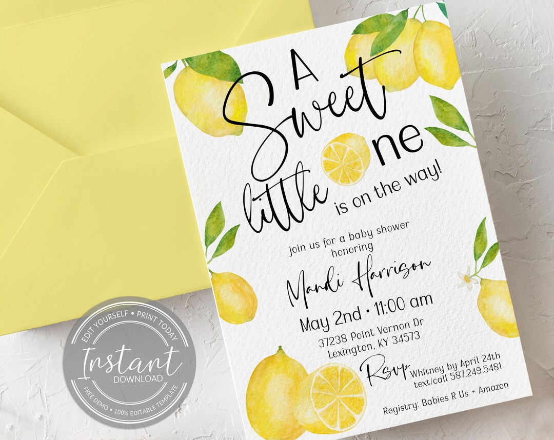 Editable Sweet Little One Lemon Baby Shower Invitation Lemon Themed Shower Baby Shower Brunch - Etsy