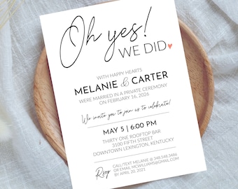 Reception Only Invitation, Elopement Reception Invitation, We Tied the Knot, We Eloped, Editable Template