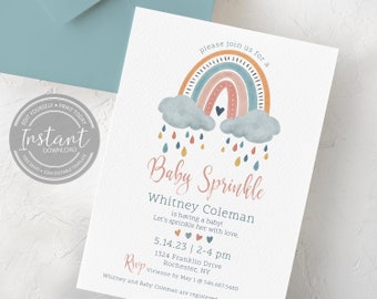 Rainbow Baby Shower Invitations, Baby Sprinkle Invite, Digital Baby Shower Invitation Girl