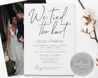We Tied the Knot Wedding Invitation - Elopement Announcement (DIY Template)