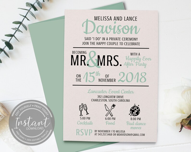 Happily Ever After Party Reception Invitation Template Etsy
