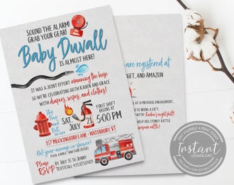 Fire Station Baby Shower Invitation - Co Ed Baby Shower - Couples Baby Shower - Firefighter Invitation - Funny Invite - Editable Template