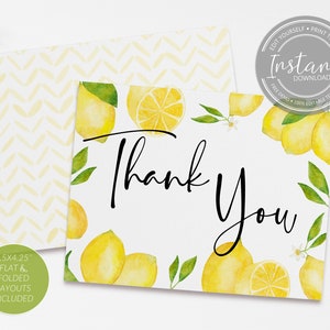 Citroenen babyshower bedankkaart - Mamas Main Squeeze - limonadeshower - plat of gevouwen kaart
