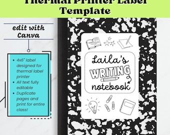 Editable Writing Notebook Labels: 4x6 Canva Template (Digital Download)