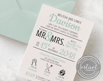 Happily Ever After Party Invitation Template: Elopement Reception (Digital Download)