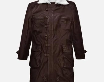 Leather Trench Coat Brown– Double-Breasted Belted Overcoat, Unisex Handmade Full-Grain Leather
