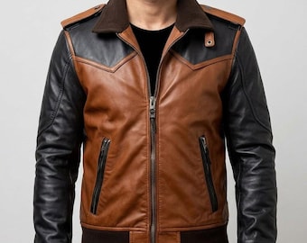 Leather Bomber Jacket – Handmade Pilot Jacket Brown Black