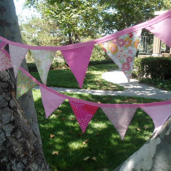 Pink Bunting Banner Garland-Pretty In Pink. Hot Pink, Carnation Pink