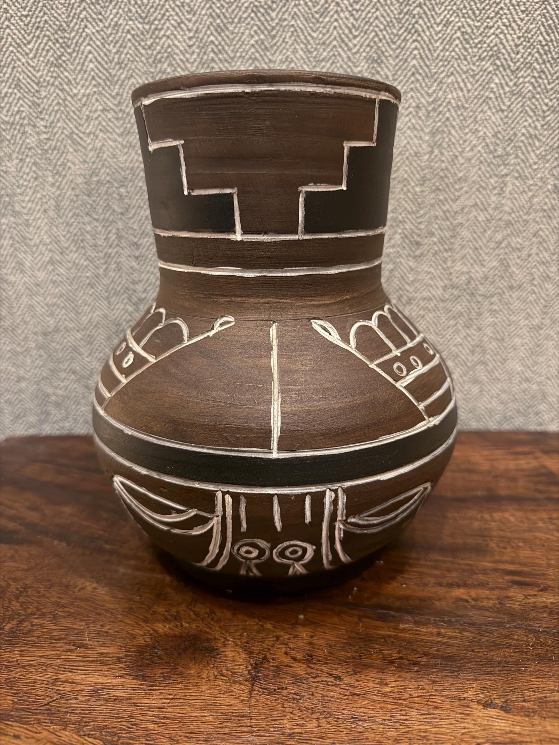 メキシコ陶器　マヤ メキシコ陶器の花瓶、アステカ/マヤの粘土民芸品、高さ8インチ - Etsy 日本