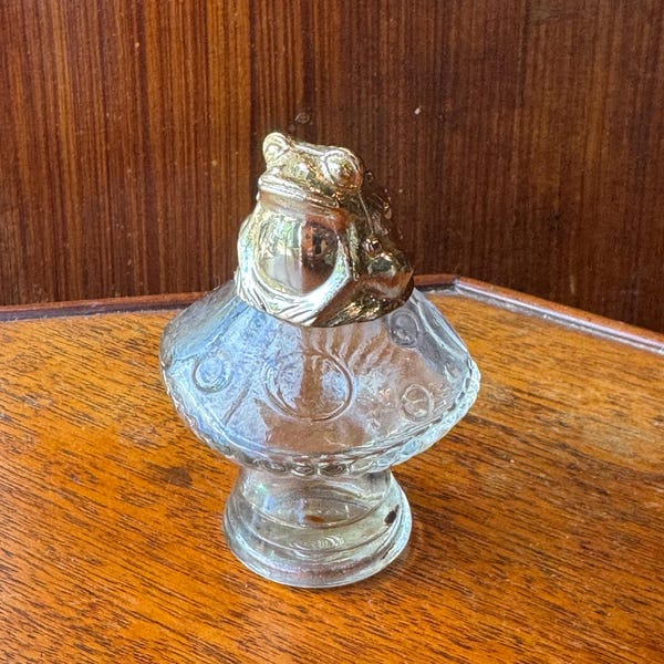 Vintage Avon Fairytale Frog on a Mushroom Toadstool Perfume Bottle, 3”t