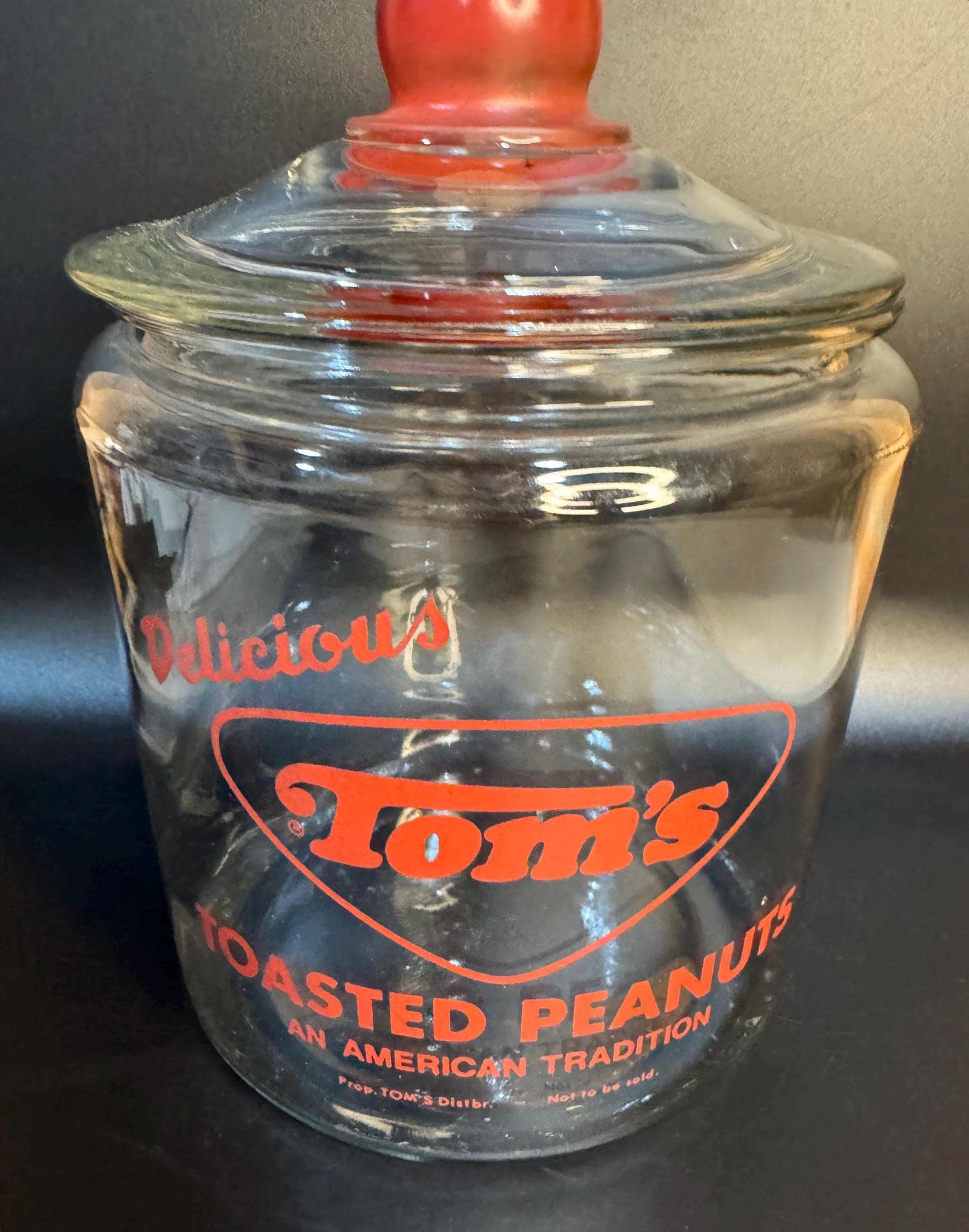 Vintage Tom's Toasted Peanuts, Red, With Red Handle Lid, 10”t X 7