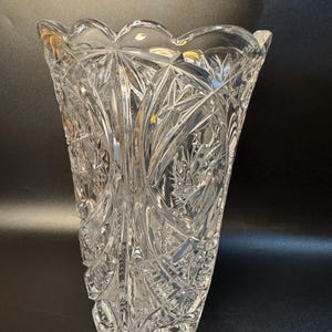 Gorgeous Heavy Hand Cut Bohemia 24% Lead Crystal Vase, Czech Republic, 10”t x 6”d