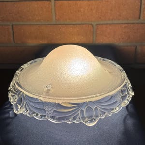 Vintage Art Deco Glass Ceiling Light Shade w/ Scalloped Edge and Pebbled Interior Pattern, 1920-1940, 11”w x 4.5”d