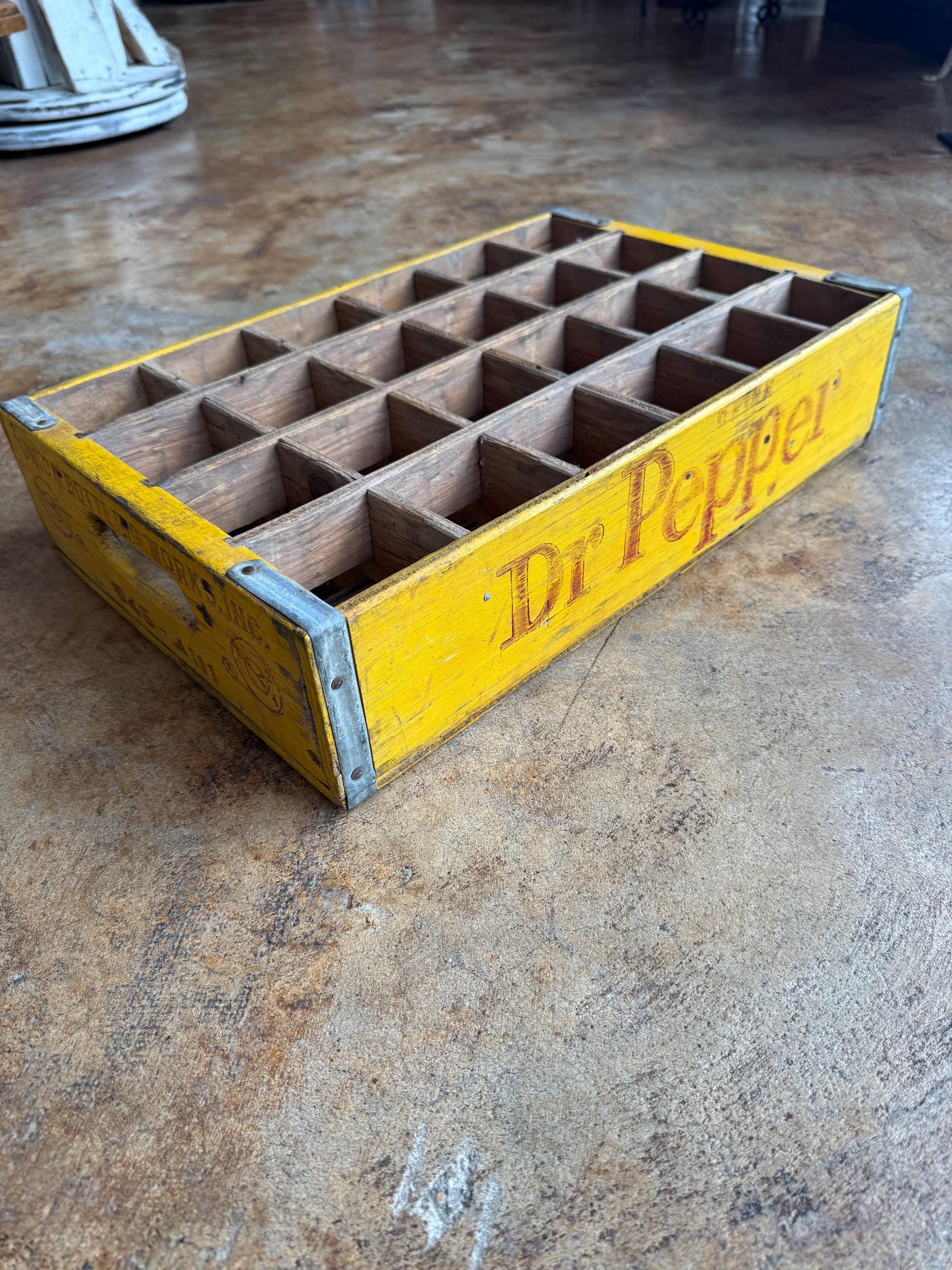 Vintage Dr.pepper Yellow Painted Wood & Metal Crate, Union