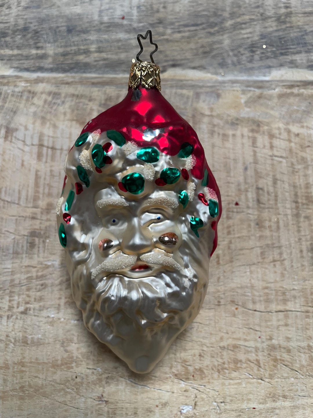 Vintage Blown Glass Hand Painted Santa Face Ornament - Etsy