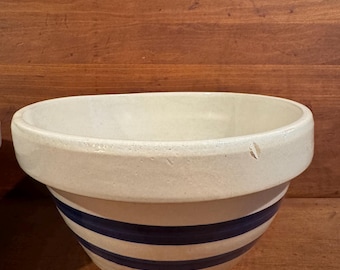 Unusual “Off Oblong” Robinson Ransbottom Blue Bands Crock, 9.5” x 9” x 5”