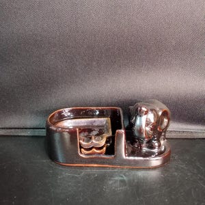 Vintage Glazed Ceramic Elephant Ashtray Nesting Set, Includes Stand and 2 in Tray