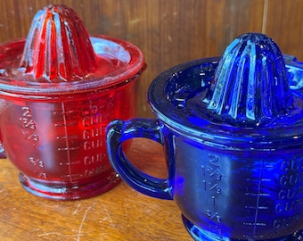 Vintage Blue or Red Depression Glass 2 Cup Reamer/Juicer/Measuring/Mixing