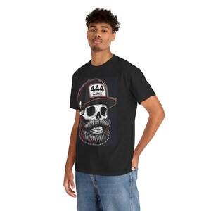 Skull with Beard and Cap T-Shirt | 444 Patch Graphic Tee