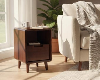 Handmade Small Wood Nightstand, Narrow Bedside Table, Wooden Furniture