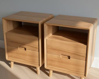 Set van 2 massief houten nachtkastjes met lades, paar moderne nachtkastjes, slaapkamermeubels