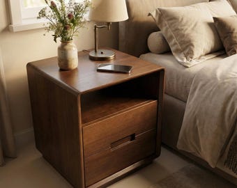Modern Solid Wood Bedside Table, Nightstand with Drawer & Shelf, Compact Side Table