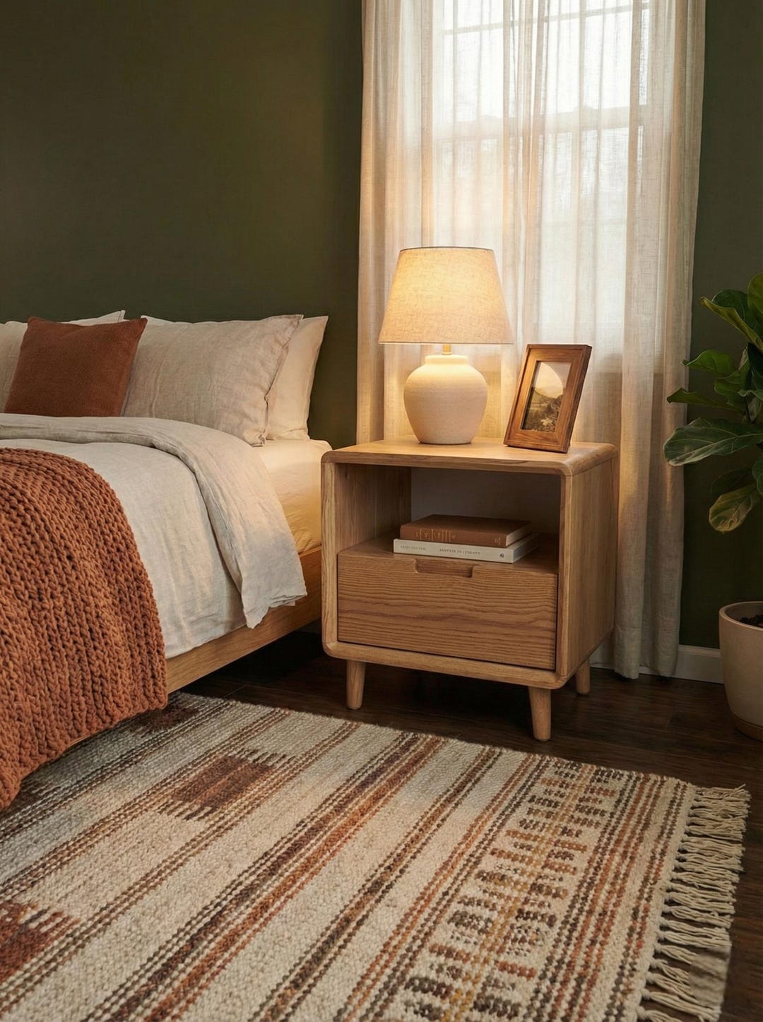 Solid Wood Nightstand With Drawer, Compact Bedside Table, Modern Wooden ...