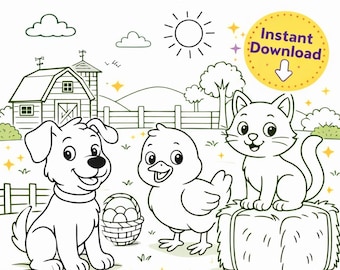 Bauernhoftiere Malvorlagen für Kinder - Druckbare PDF & PNG (Digitaler Download)