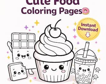 Kawaii-kleurplaten voor eten – schattige dessertillustraties (pdf + png)