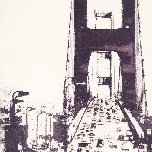 Original Etching Print GOLDEN GATE San Francisco Bridge Landscape Aquatint Printmaking Wall Decor Fine Art Print Hand Pulled 15x13