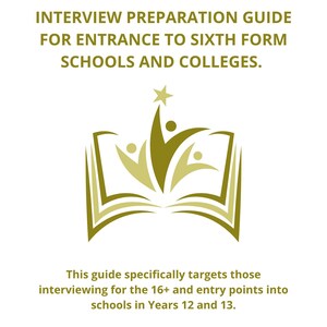 Peut inclure: Couverture de livre blanche avec le texte : "GUIDE DE PRÉPARATION AUX ENTRETIENS POUR L'ENTRÉE DANS LES ÉCOLES ET COLLÈGES DE SIXIÈME." Graphique d'un livre ouvert avec des personnages atteignant une étoile. Texte : "Ce guide cible spécifiquement ceux qui passent des entretiens pour les 16 ans et plus."