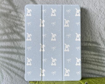 Pastel Blue Rabbit & Bow iPad Case 10th Gen iPad Pro 2025 Pro 13 iPad Air 7 iPad 11 iPad Mini 7 iPad Air 4/5/6/7 iPad A16