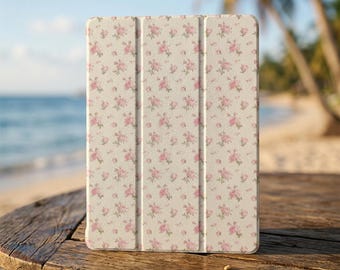 Funda para iPad con estampado floral de rosas rosas, funda personalizada para iPad.
