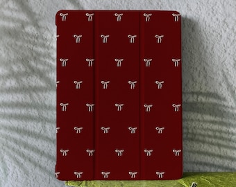 Deep Red Mini Bow iPad Case 10th Gen iPad Pro 2025 Pro 13 iPad Air 7 iPad 11 iPad Mini 7 iPad Air 4/5/6/7 iPad A16